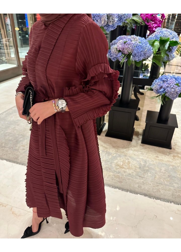 Fırfırlı Royal Elbise/Abaya Bordo