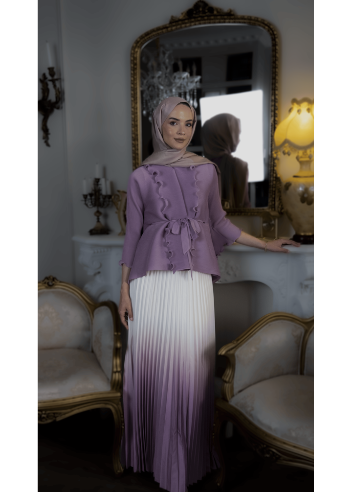 Peri Pileli Etek Takım Lila