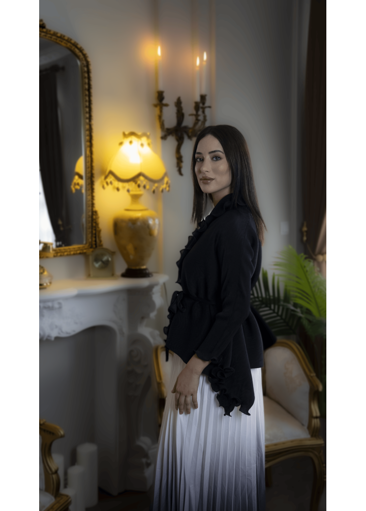 Peri Pileli Etek Takım Siyah