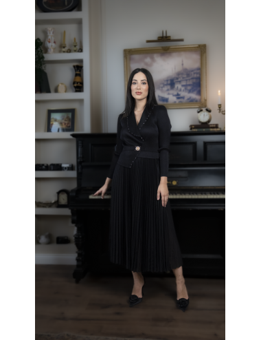 Asil Taş İşlemeli Midi Elbise