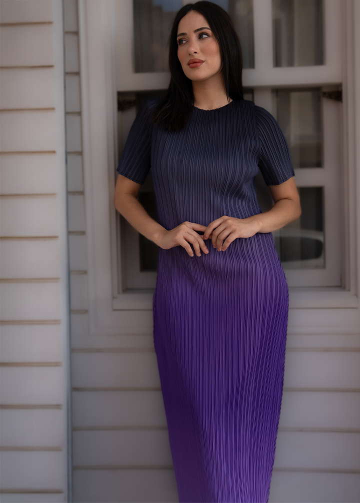 Sisi Geçişli Mor Basic Elbise