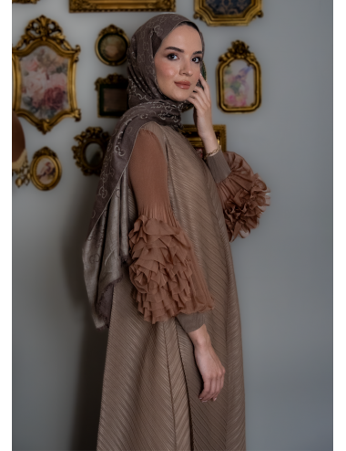 Gül Detaylı Miyake Elbise Vizon