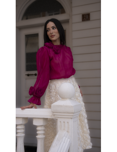 Kolları ve Yakası Güllü Bluz Pembe