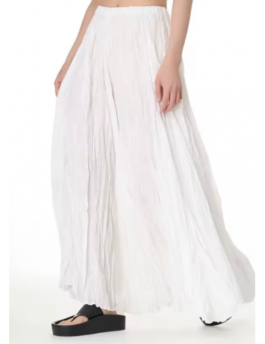 Elegant Astarlı Uzun Kırışık Etek Beyaz